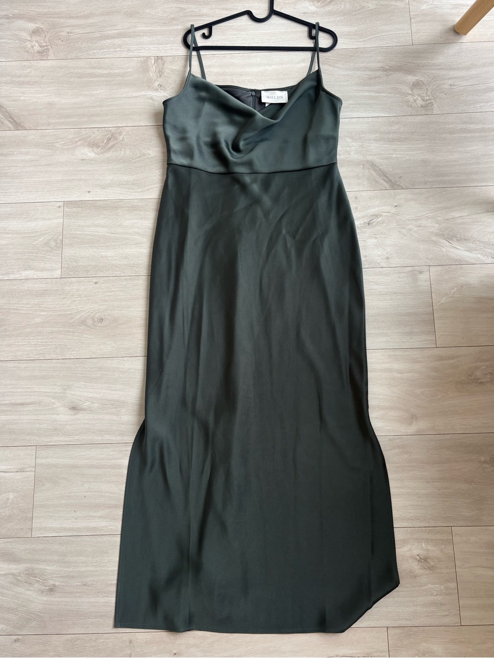 BHLDN Cali Satin Cowl Neck Midi Slip Dress